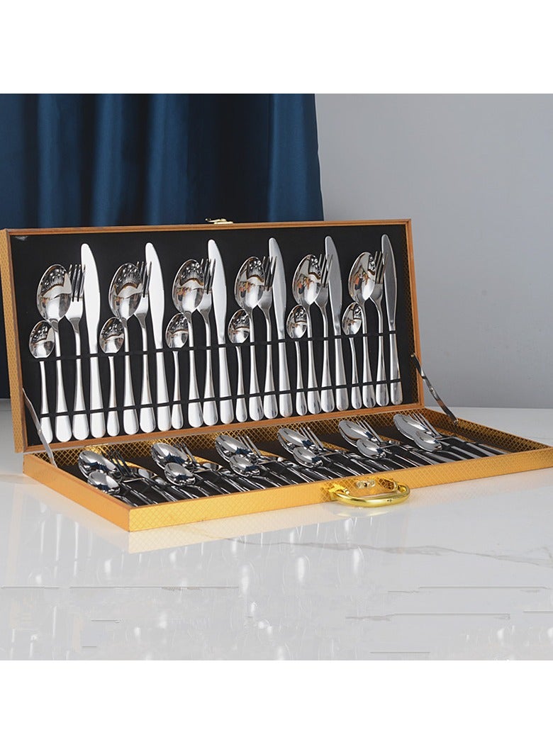 Western tableware set, stainless steel high-grade tableware, knife, fork and spoon combination, silver four-main piece set, 48-piece gift box. - Image 1